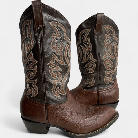 Cowtown Vintage Men's Leather Embordered Brown Western Cowboy Boots Size 9.5 - Picture 1 of 14